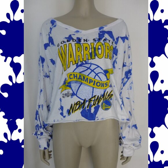 Golden State Warriors 2022 NBA Finals Champions Tie Dye Off-Shoulder Long Sleeve - Picture 2 of 12